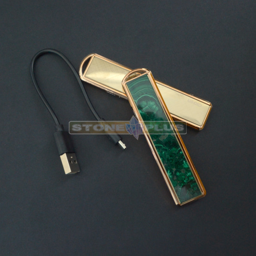 Зажигалка электроимпульсная "USB" с накладкой из малахита