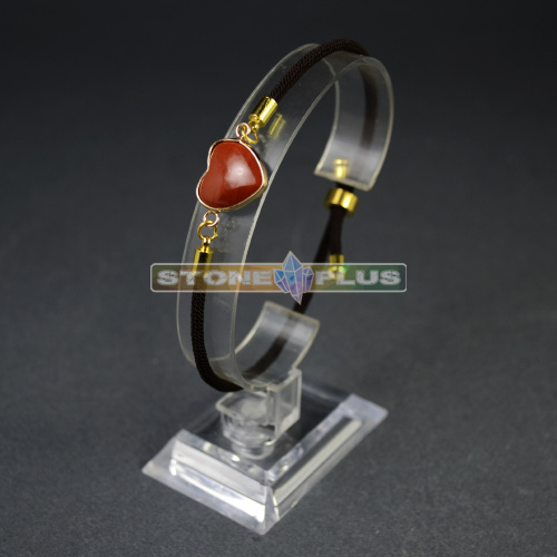 Браслет Сердце на шнурке с камнем Яшма красная