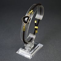 Браслет Сердце на шнурке с камнем Обсидиан