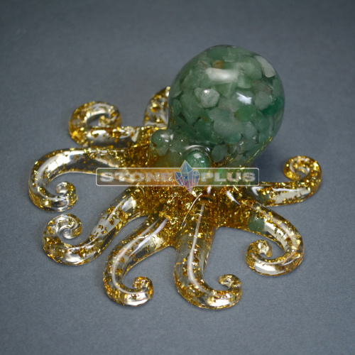 Фигурка "Осьминог" с авантюрином зелёным и эпоксидной смолы 4.5*10 см