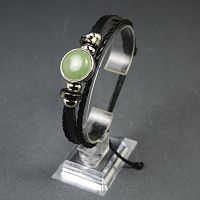 Браслет кожаный плетеный - Авантюрин зеленый