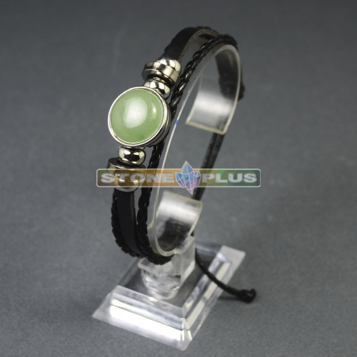 Браслет кожаный плетеный - Авантюрин зеленый