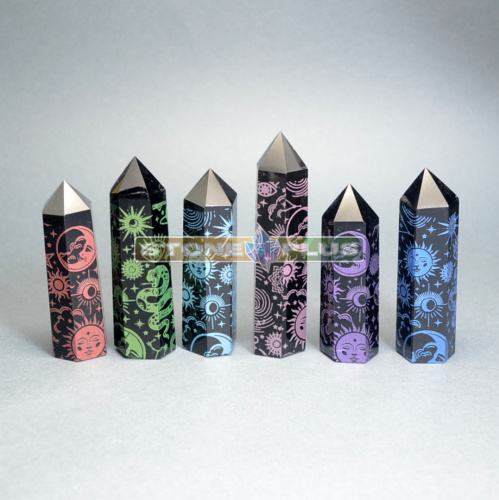 Кристалл Обсидиан с гравировкой созвездия и змеи 60-120 мм