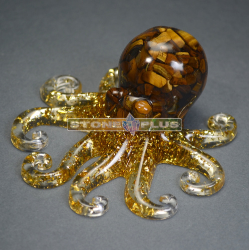 Фигурка "Осьминог" с тигровым глазом и эпоксидной смолой 4.5*10 см