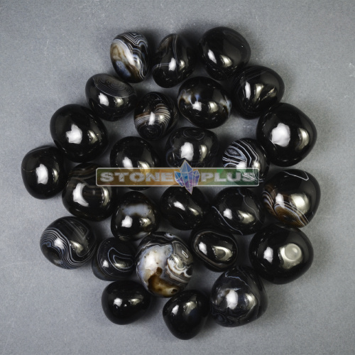 Агат черный узорчатый галтовка / 1 упаковка - 100 гр