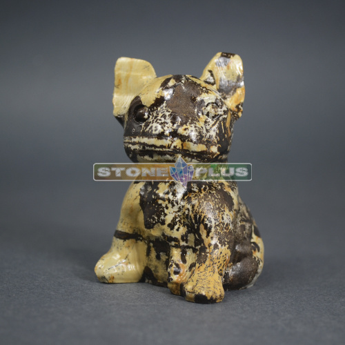 Фигурка "Бульдог" большой из яшмы пейзажной