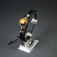 Браслет кожаный плетеный - Тигровый глаз