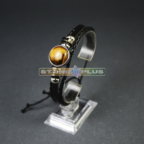 Браслет кожаный плетеный - Тигровый глаз