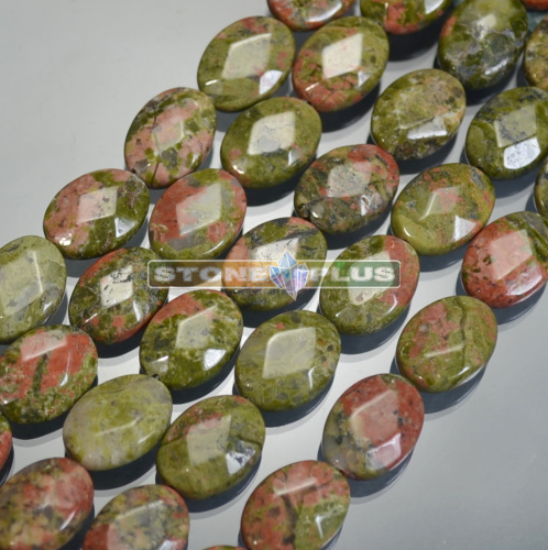 Нить яшма унакит овал гранёный 10*15 мм 20 ±1 см