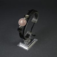 Браслет кожаный плетеный - Розовый кварц