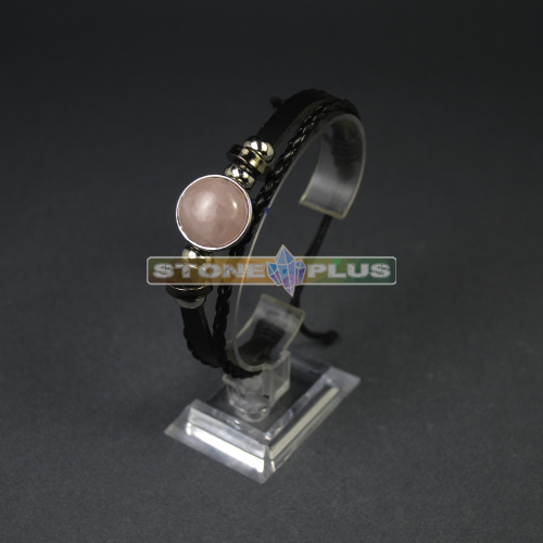 Браслет кожаный плетеный - Розовый кварц