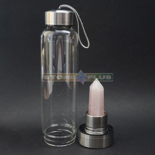 Бутылка с кристаллом розовый кварц