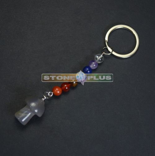 Брелок из камней "7 чакр Гриб" с агатом серым