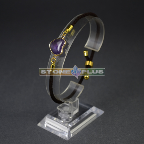 Браслет Сердце на шнурке с камнем Аметист