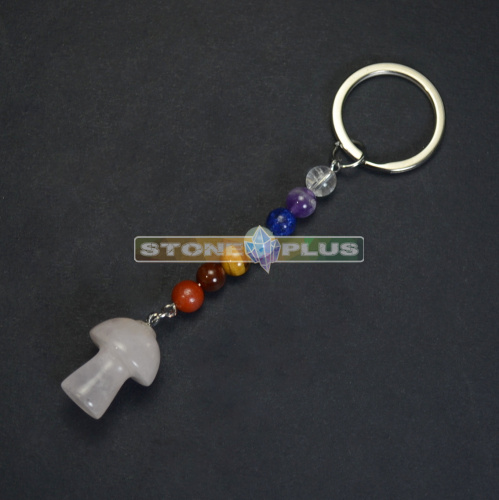 Брелок из камней "7 чакр Гриб" с розовым кварцем