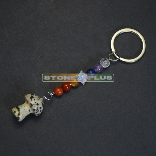 Брелок из камней "7 чакр Гриб" с далматиновой яшмой